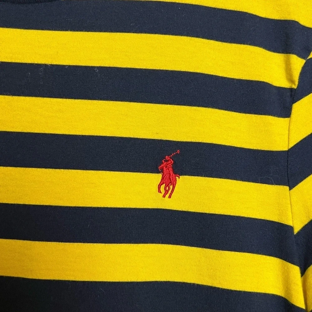 Polo by Ralph Lauren Yellow and Navy Striped Short Sleeve Tee Slim Fit Large